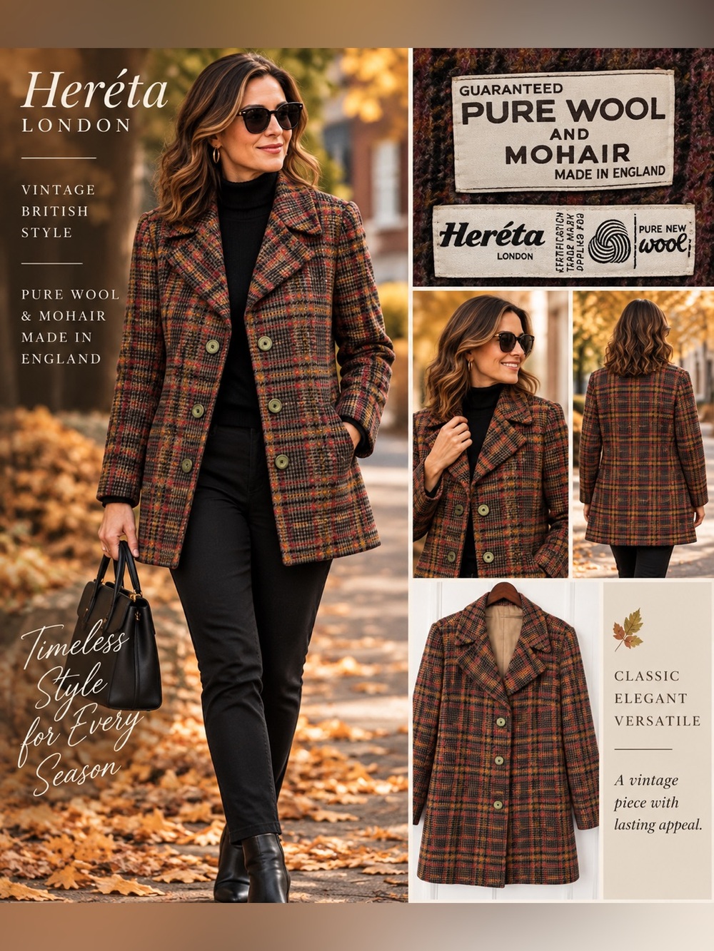 Vintage Heréta London Pure Wool Mohair Plaid Coat Made in England
Large